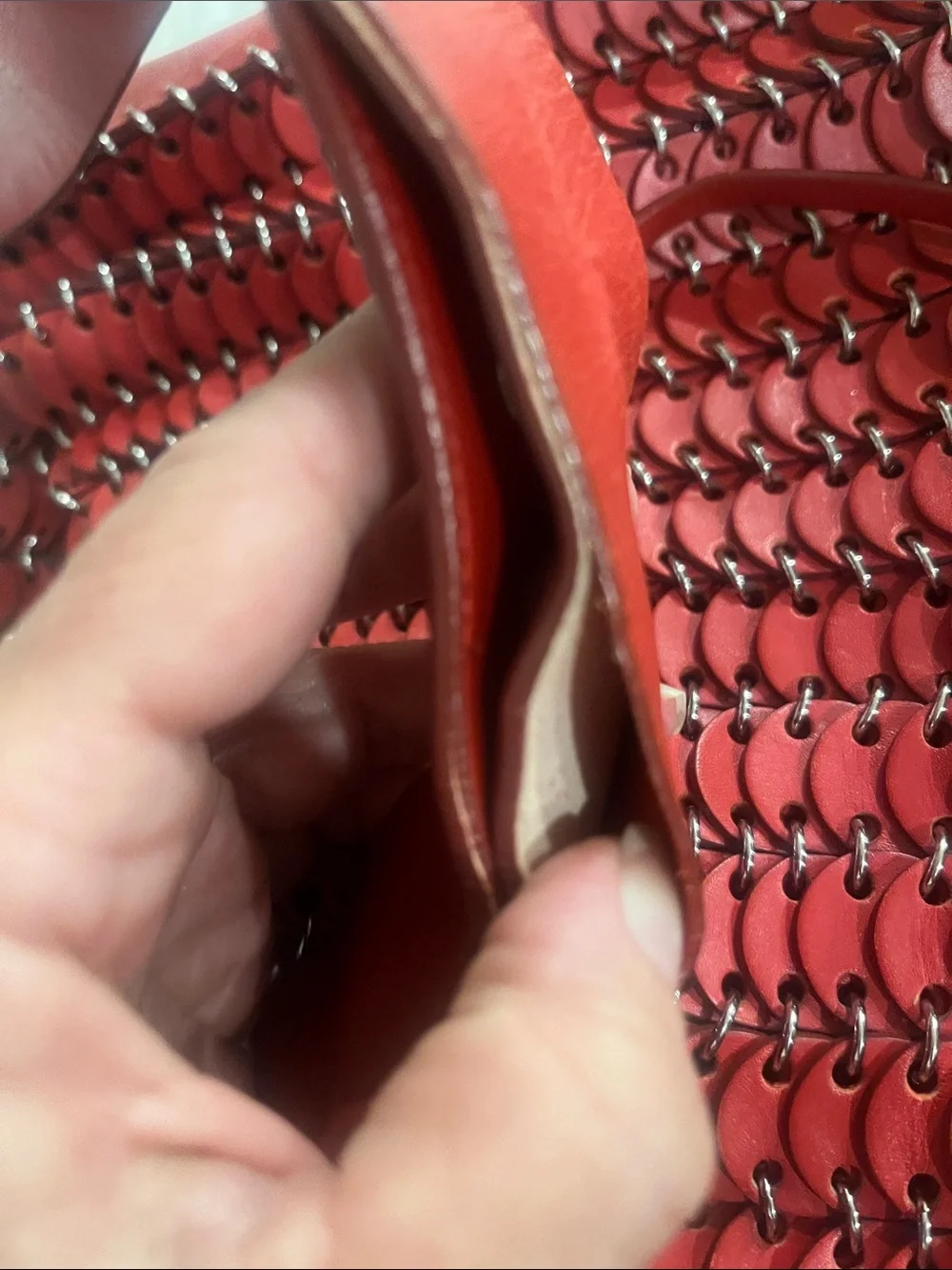 Paco Rabanne Red Woven-Link Shoulder Bag